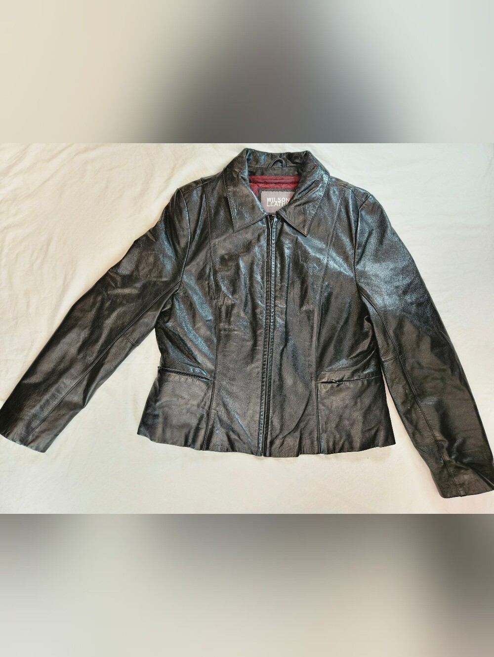 Wilsons Leather Womens Black Long Sleeve Full Zipper Leather Jacket Size Large